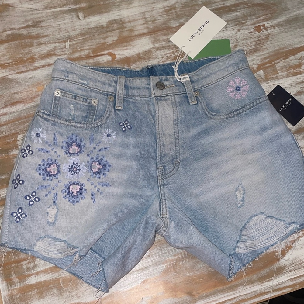 Light wash jean shorts